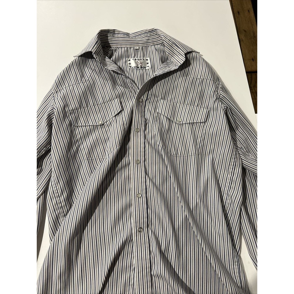 CRAZY COWBOY Western Shirt Long Sleeve Snap Up Striped See Description